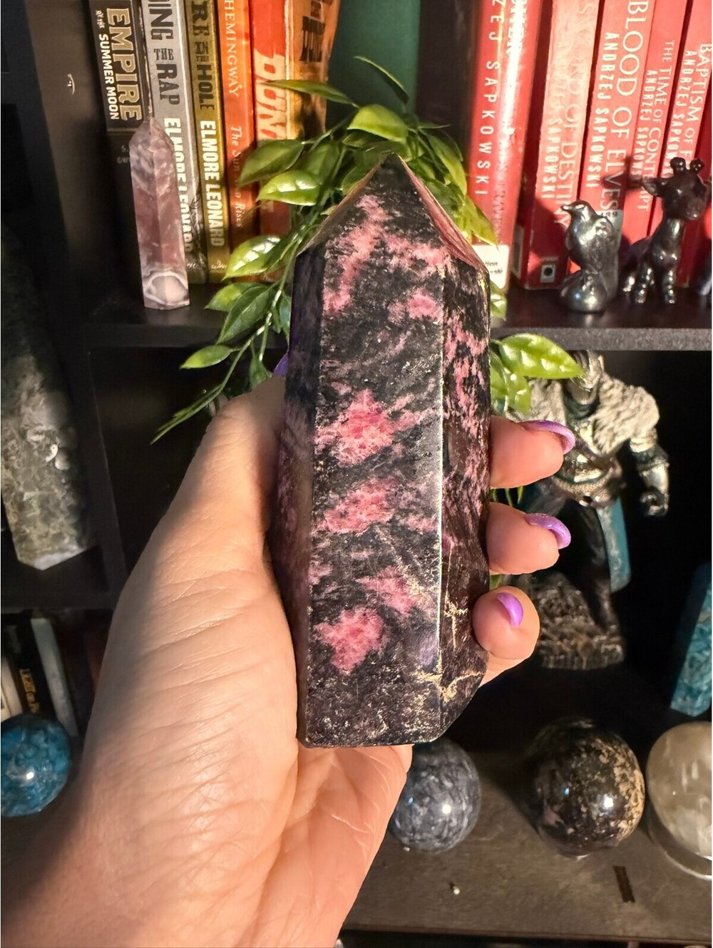Pink & Black Rhodonite Tower